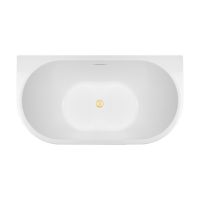 Zestaw Oltens Delva wanna przyścienna 150x70 cm owalna z pokrywą korka biały połysk/złoty połysk (12018000, 09002800)