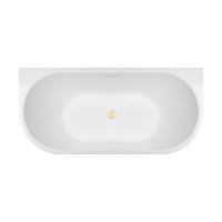 Zestaw Oltens Delva wanna przyścienna 170x80 cm owalna z pokrywą korka biały połysk/złoty połysk (12019000, 09002800)