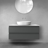 Zestaw Oltens Vernal szafka 100 cm podumywalkowa wisząca z blatem Tera grafit mat/jasny marmur 68724400