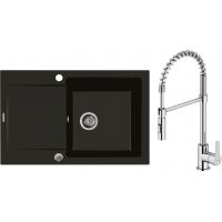 Zestaw Oltens Gravan zlewozmywak granitowy 1-komorowy 79x50 cm z baterią kuchenną Duf czarny mat/chrom (72100300, 35203100)