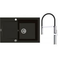Zestaw Oltens Gravan zlewozmywak granitowy 1-komorowy 79x50 cm z baterią kuchenną Borga czarny mat/chrom (72100300, 35207100)
