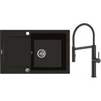 Zestaw Oltens Gravan zlewozmywak granitowy 1-komorowy 79x50 cm z baterią kuchenną Borga czarny mat (72100300, 35207300)