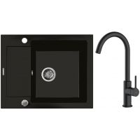 Zestaw Oltens Gravan zlewozmywak granitowy 1-komorowy 62x50 cm z baterią kuchenną Skafta czarny mat (72102300, 35206300)