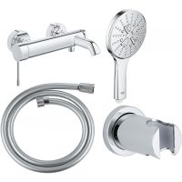 Zestaw Grohe Essence bateria wannowo-prysznicowa ścienna z zestawem prysznicowym chrom (33624001, 22112000, 26574000, 27074000)