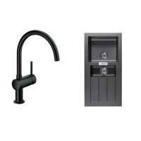 Zestaw Franke Sirius SID 651 zlewozmywak onyx z baterią kuchenną Grohe Minta czarną (1140181979, 32917KS0)