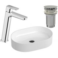 Zestaw Ravak Ceramic 550 SLIM O umywalka z baterią stojącą 10° korkiem chrom (XJX01155001, X01439, X070091)