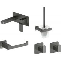 Zestaw Omnires Slide bateria umywalkowa podtynkowa ze szczotką toaletową, uchwytem na papier toaletowy i dwoma haczykami Nelson grafit (SL7715GR, NL80620GR, NL80510GR, NL80115GR, NL80115GR)