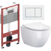 Zestaw Cersanit Zen miska WC Clean On z deską wolnoopadającą i stelaż podtynkowy Tece Base z przyciskiem spłukującym Now białym (S701428, 9400407, 9240400)