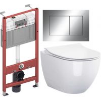 Zestaw Cersanit Zen miska WC Clean On z deską wolnoopadającą i stelaż podtynkowy Tece Base z przyciskiem spłukującym Now chrom błyszczący (S701428, 9400407, 9240401)