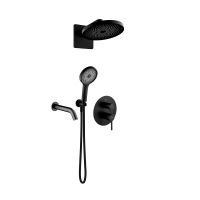 Oltens Rann zestaw bateria wannowo-prysznicowa podtynkowa z deszczownicą Vann i słuchawką 3-funkcyjną Havis EasyClick czarny mat 36074300