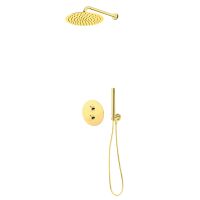 Zestaw Oltens Katla bateria podtynkowa termostatyczna z deszczownicą 30 cm Vindel i kompletem prysznicowym Ume złoty połysk 36608800