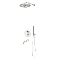 Zestaw Oltens Katla bateria podtynkowa termostatyczna z wylewką wannową Molle z deszczownicą 30 cm Vindel i kompletem prysznicowym Ume nikiel 36611910