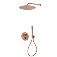 Zestaw Oltens Onega bateria podtynkowa termostatyczna z deszczownicą 30 cm Vindel i kompletem prysznicowym Ume miedź szczotkowana 36617610