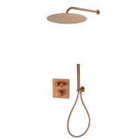 Zestaw Oltens Onega (S) bateria podtynkowa termostatyczna z deszczownicą 30 cm Vindel  i kompletem prysznicowym Ume miedź szczotkowana 36620610