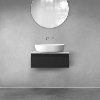 Zestaw Oltens Vernal szafka 60 cm podumywalkowa wisząca z blatem Tera czarny mat/jasny marmur 68706300