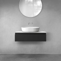 Zestaw Oltens Vernal szafka 80 cm podumywalkowa wisząca z blatem Tera czarny mat/jasny marmur 68707300