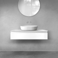 Zestaw Oltens Vernal szafka 100 cm podumywalkowa wisząca z blatem Tera biały połysk/jasny marmur 68708000