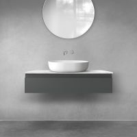 Zestaw Oltens Vernal szafka 100 cm podumywalkowa wisząca z blatem Tera grafit mat/jasny marmur 68708400