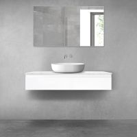 Zestaw Oltens Vernal szafka 120 cm podumywalkowa wisząca z blatem Tera biały połysk/jasny marmur 68709000