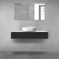 Zestaw Oltens Vernal szafka 120 cm podumywalkowa wisząca z blatem Tera czarny mat/jasny marmur 68709300