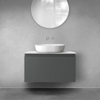 Zestaw Oltens Vernal szafka 80 cm podumywalkowa wisząca z blatem Tera grafit mat/jasny marmur 68711400