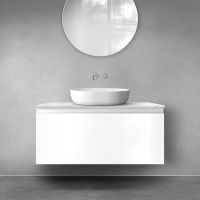 Zestaw Oltens Vernal szafka 100 cm podumywalkowa wisząca z blatem Tera biały połysk/jasny marmur 68712000