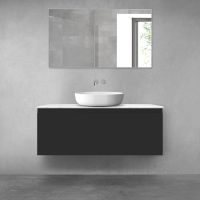 Zestaw Oltens Vernal szafka 120 cm podumywalkowa wisząca z blatem Tera czarny mat/jasny marmur 68713300