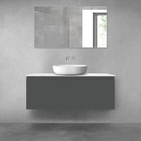 Zestaw Oltens Vernal szafka 120 cm podumywalkowa wisząca z blatem Tera grafit mat/jasny marmur 68713400