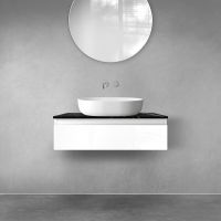 Zestaw Oltens Vernal szafka 80 cm podumywalkowa wisząca z blatem Tera biały połysk/czarny marmur 68715000