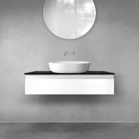 Zestaw Oltens Vernal szafka 100 cm podumywalkowa wisząca z blatem Tera biały połysk/czarny marmur 68716000