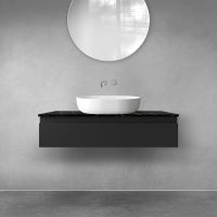 Zestaw Oltens Vernal szafka 100 cm podumywalkowa wisząca z blatem Tera czarny mat/czarny marmur 68716300