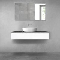 Zestaw Oltens Vernal szafka 120 cm podumywalkowa wisząca z blatem Tera biały połysk/czarny marmur 68717000