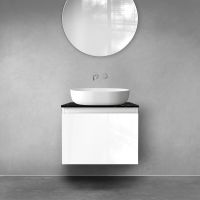 Zestaw Oltens Vernal szafka 60 cm podumywalkowa wisząca z blatem Tera biały połysk/czarny marmur 68718000