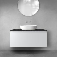 Zestaw Oltens Vernal szafka 100 cm podumywalkowa wisząca z blatem Tera szary mat/czarny marmur 68720700