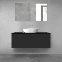 Zestaw Oltens Vernal szafka 120 cm podumywalkowa wisząca z blatem Tera czarny mat/czarny marmur 68721300