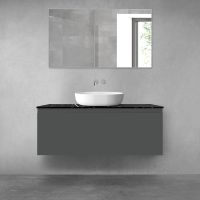 Zestaw Oltens Vernal szafka 120 cm podumywalkowa wisząca z blatem Tera grafit mat/czarny marmur 68721400