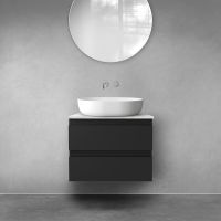 Zestaw Oltens Vernal szafka 60 cm podumywalkowa wisząca z blatem Tera czarny mat/jasny marmur 68722300