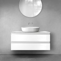 Zestaw Oltens Vernal szafka 100 cm podumywalkowa wisząca z blatem Tera biały połysk/jasny marmur 68724000