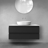 Zestaw Oltens Vernal szafka 100 cm podumywalkowa wisząca z blatem Tera czarny mat/jasny marmur 68724300