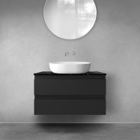 Zestaw Oltens Vernal szafka 80 cm podumywalkowa wisząca z blatem Tera czarny mat/czarny marmur 68726300