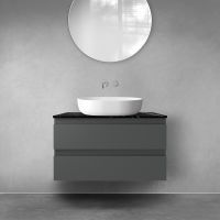 Zestaw Oltens Vernal szafka 80 cm podumywalkowa wisząca z blatem Tera grafit mat/czarny marmur 68726400