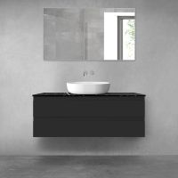 Zestaw Oltens Vernal szafka 120 cm podumywalkowa wisząca z blatem Tera czarny mat/czarny marmur 68729300