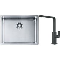 Franke Box BXX 110-54/ BXX 210-54 zlewozmywak 58x45 cm stalowy z baterią kuchenną Mythos czarna stal szlachetna (1270453660, 1150550441)