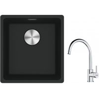 Franke Maris MRG 110-37 zlewozmywak 40x37 cm Fragranite czarny mat z baterią kuchenną Lina chrom (1250687248, 1150693228)