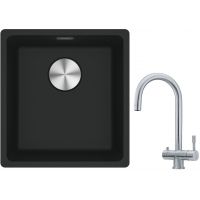 Franke Maris MRG 110-37 zlewozmywak 40x37 cm Fragranite onyx z baterią kuchenną Eos stal szlachetna (1250687249, 1200179979)