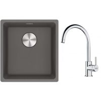 Franke Maris MRG 110-37 zlewozmywak 40x37 cm Fragranite kamienny szary z baterią kuchenną Lina chrom (1250687250, 1150693228)