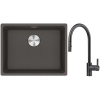 Franke Maris MRG 110-52 zlewozmywak granitowy 55,3x43,3 cm łupkowy szary z baterią kuchenną Eos czarna stal szlachetna (1250716375, 1150613671)