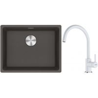 Franke Maris MRG 110-52 zlewozmywak granitowy 55,3x43,3 cm łupkowy szary z baterią kuchenną Lina biały polarny (1250716375, 1150626024)