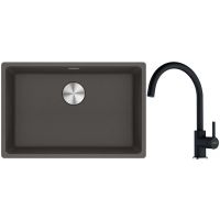 Franke Maris MRG 110-62 zlewozmywak granitowy 65,3x43,3 cm łupkowy szary z baterią kuchenną Lina onyx (1250716376, 1150626020)