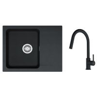 Zestaw Franke Orion zlewozmywak granitowy 62x50 cm z baterią kuchenną Lina Pull-Out onyx/czarny mat (1140286441, 1150626053)